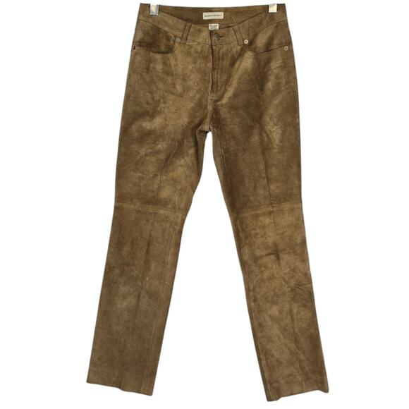 Banana Republic Tan Suede Leather Pants Mid Rise Straight Leg Y2K Size 4 SEE - Picture 1 of 10